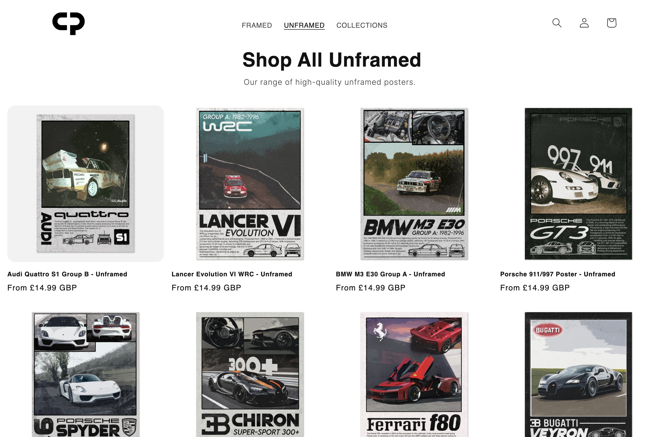 CarPosters website unframed page